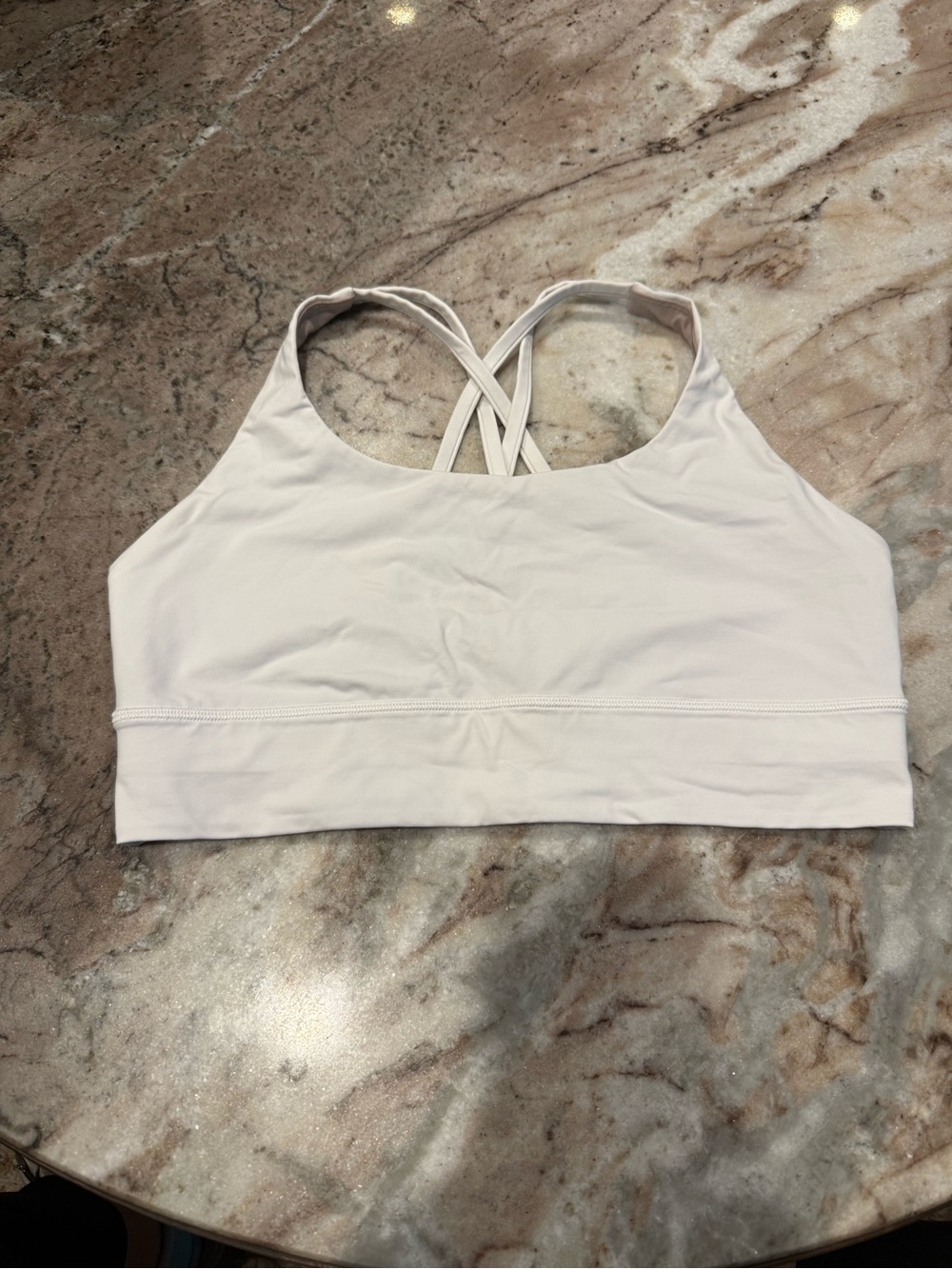 Lululemon Longline Sports Bra Large Cream Taupe Strappy Cross Back